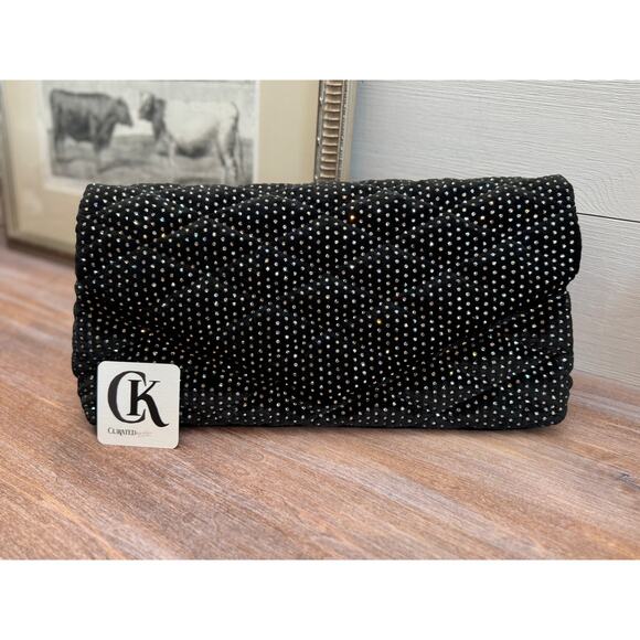 ❌❌𝑆𝑂𝐿𝐷❌❌Saint Laurent Black Suede Strass Crystal Clutch Bag NWT - Picture 1 of 9